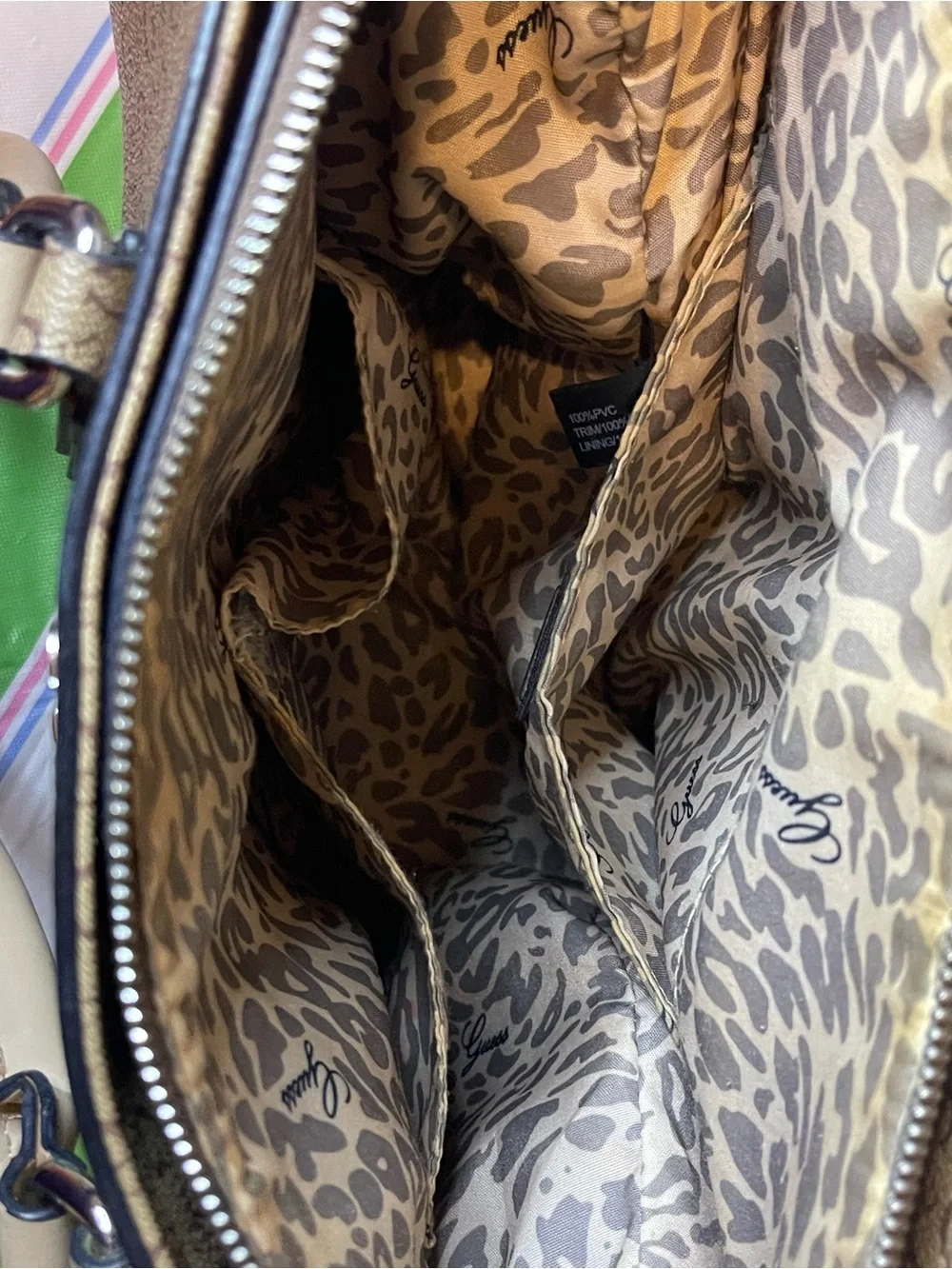 GUESS Tan Floral Applique Logo Satchel